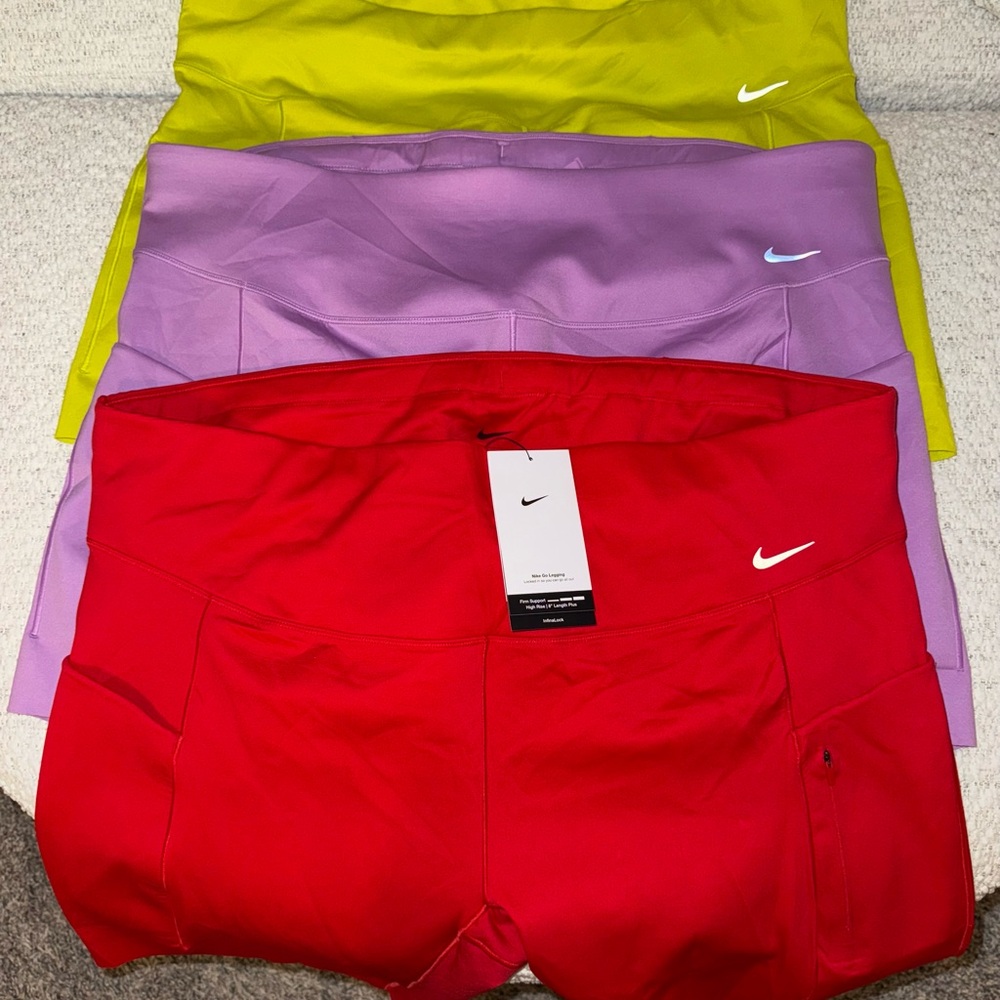NWT 3 PAIRS Nike Go Leggings Athletic Shorts Red Lime Green and Purple size 3XL